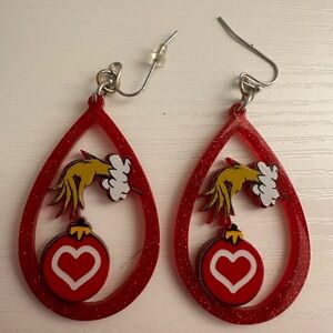 Red Glitter Teardrop Heart Ornament Dangle Earrings
